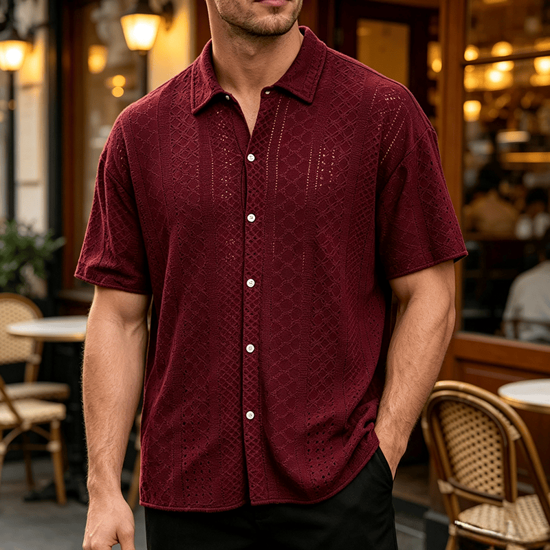 Chemise en coton jacquard décontractée et sportive pour homme - Vin - 2XL - image 7