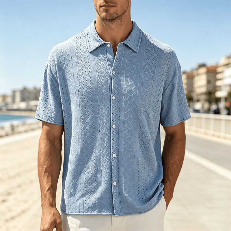 Chemise en coton jacquard décontractée et sportive pour homme - Bleu - 2XL - image 6
