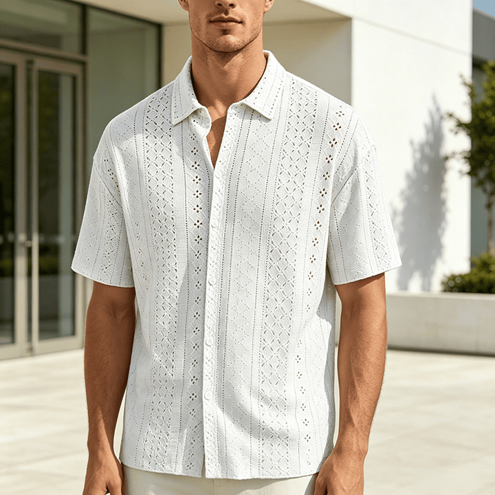 Chemise en coton jacquard décontractée et sportive pour homme - Blanc - 2XL - image 4