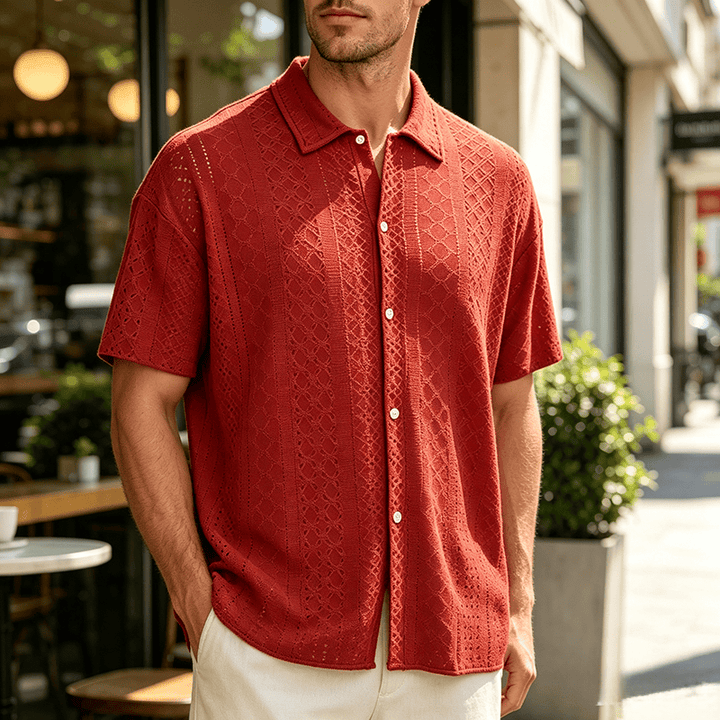 Chemise en coton jacquard décontractée et sportive pour homme - Orange - 2XL - image 0