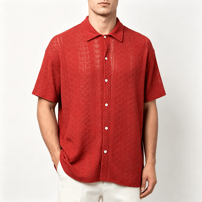 Chemise en coton jacquard décontractée et sportive pour homme - image 1