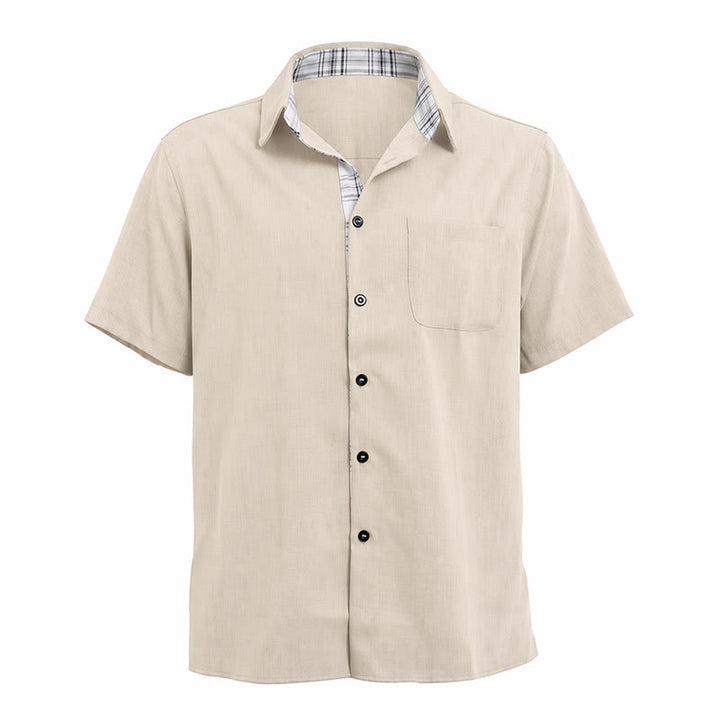 Chemise à manches courtes boutonnée en lin uni pour homme - image 29