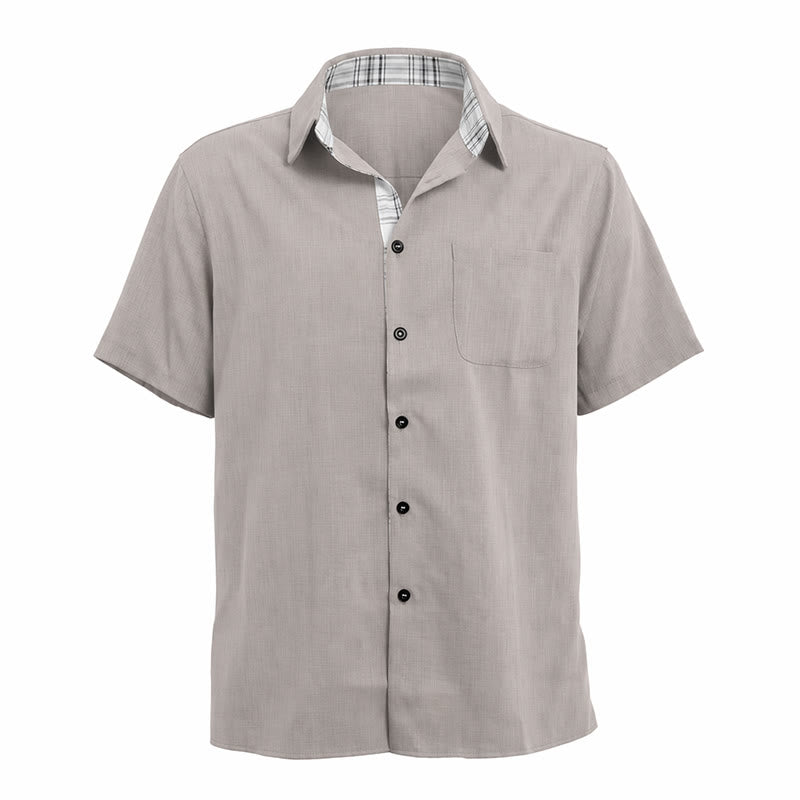 Chemise à manches courtes boutonnée en lin uni pour homme - image 23