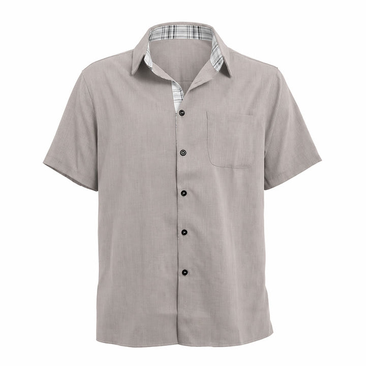 Chemise à manches courtes boutonnée en lin uni pour homme - image 23
