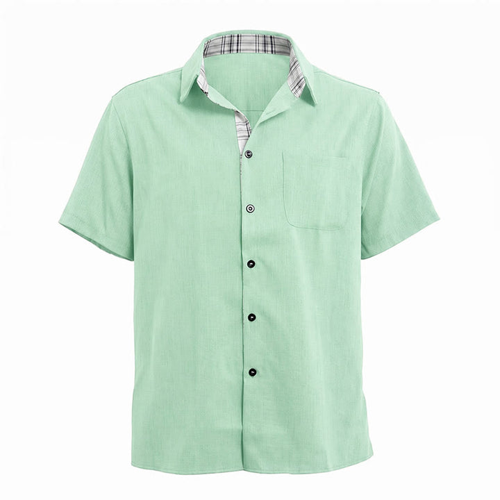 Chemise à manches courtes boutonnée en lin uni pour homme - image 27