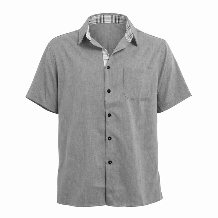 Chemise à manches courtes boutonnée en lin uni pour homme - image 30