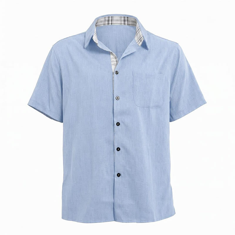 Chemise à manches courtes boutonnée en lin uni pour homme - image 24