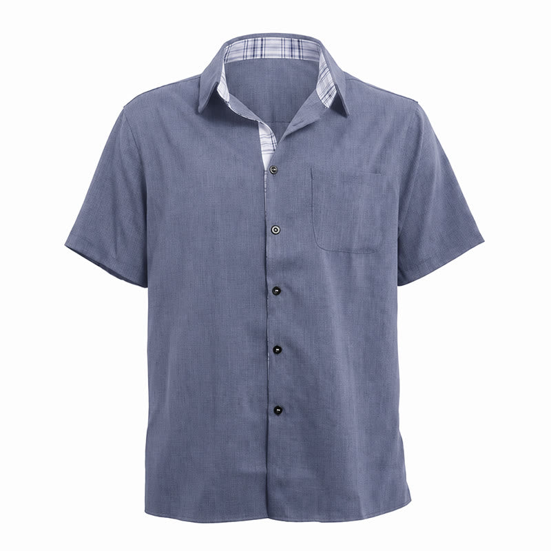Chemise à manches courtes boutonnée en lin uni pour homme - image 25