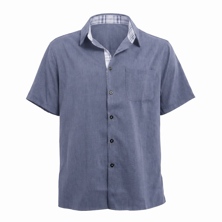 Chemise à manches courtes boutonnée en lin uni pour homme - image 25