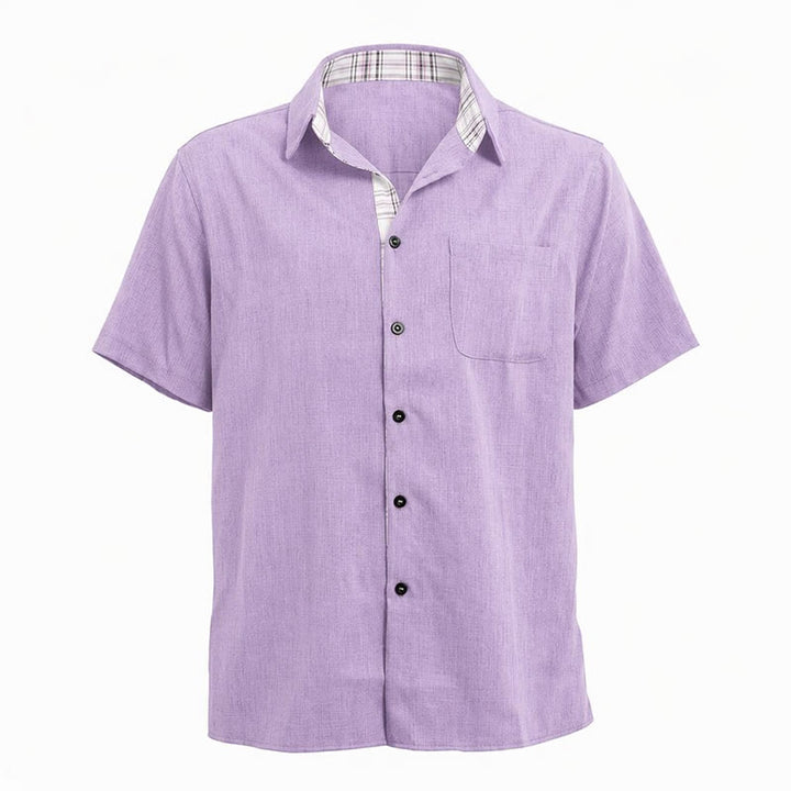 Chemise à manches courtes boutonnée en lin uni pour homme - image 28