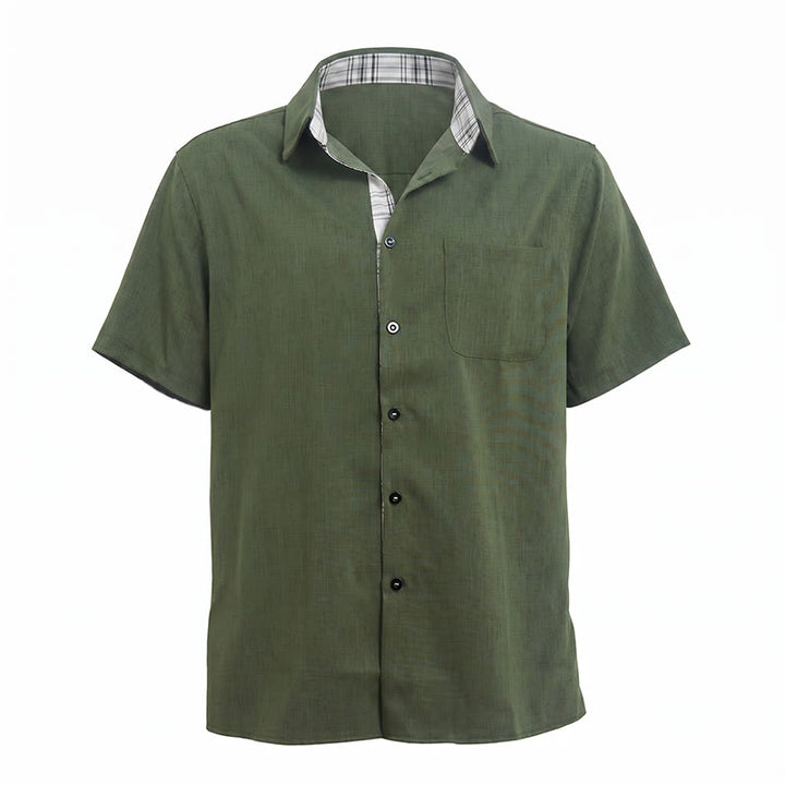 Chemise à manches courtes boutonnée en lin uni pour homme - image 20