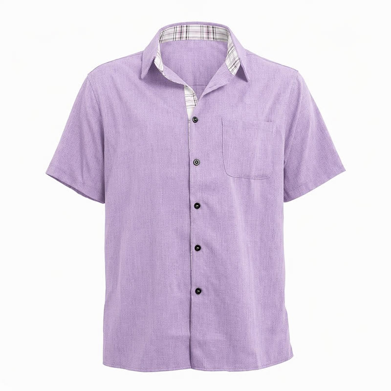 Chemise à manches courtes boutonnée en lin uni pour homme - image 28