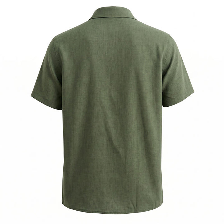 Chemise à manches courtes boutonnée en lin uni pour homme - image 21