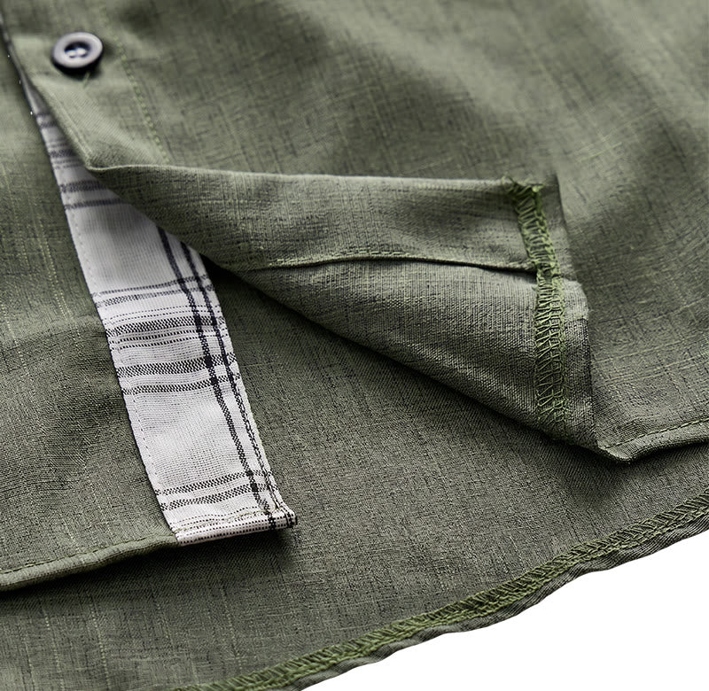 Chemise à manches courtes boutonnée en lin uni pour homme - image 19