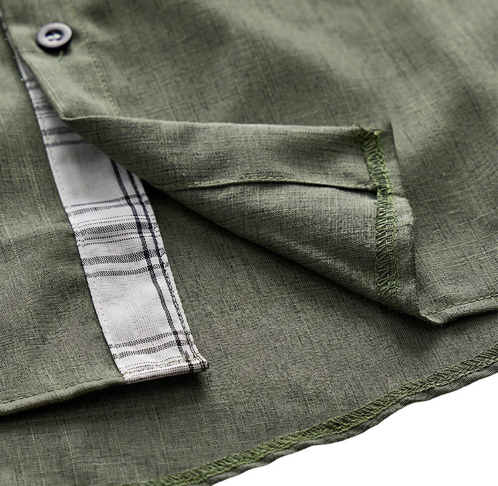 Chemise à manches courtes boutonnée en lin uni pour homme - image 19