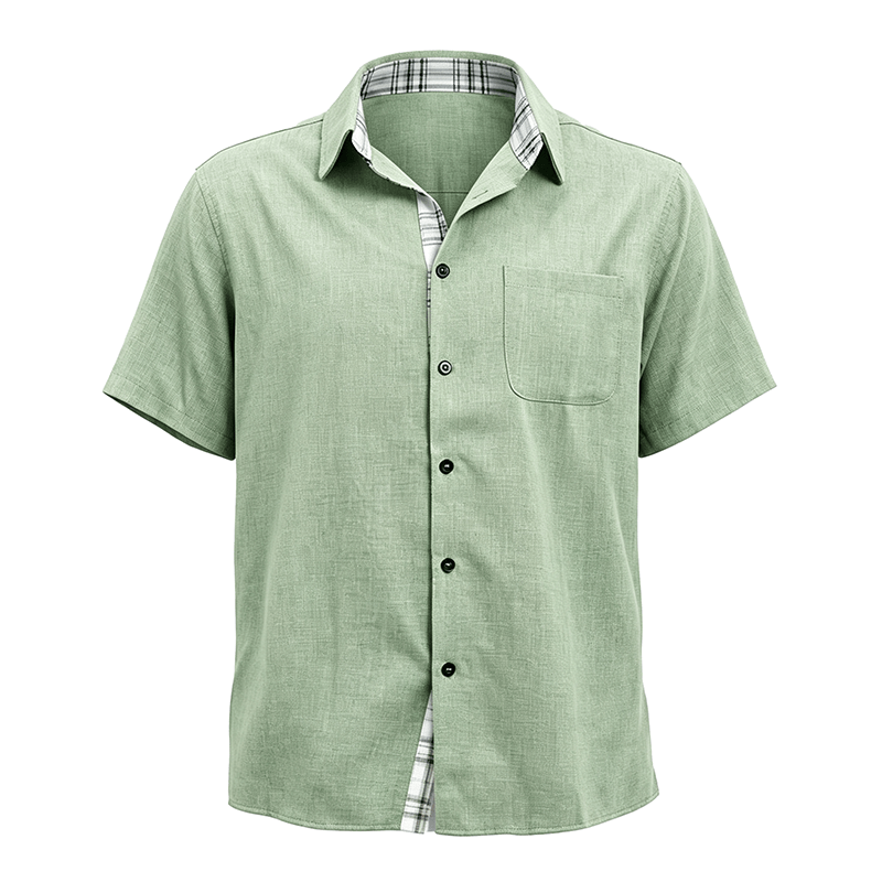 Chemise à manches courtes boutonnée en lin uni pour homme - image 32