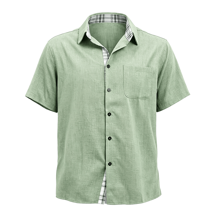 Chemise à manches courtes boutonnée en lin uni pour homme - image 32