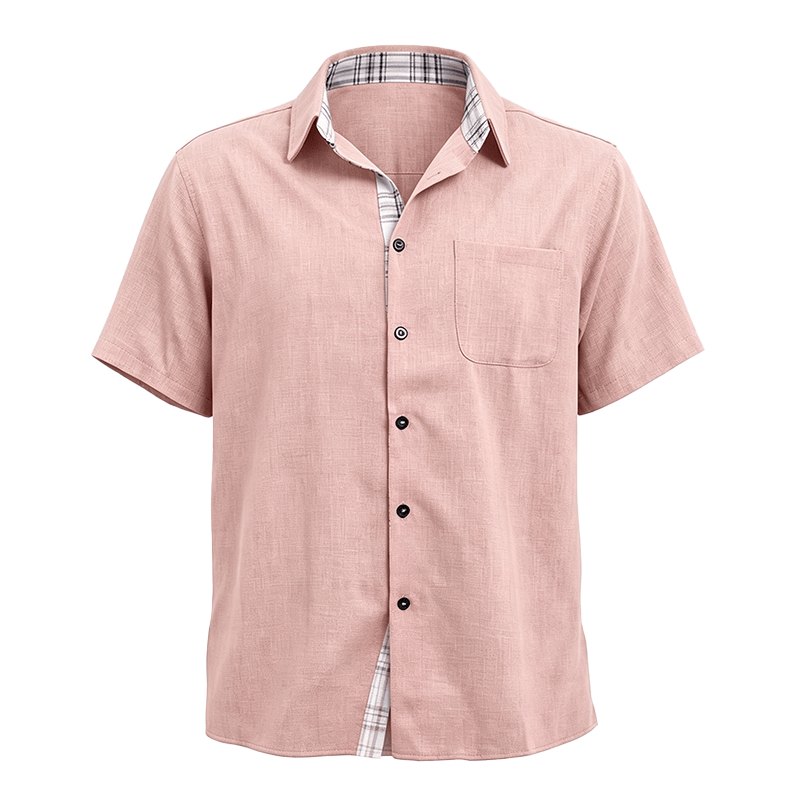 Chemise à manches courtes boutonnée en lin uni pour homme - image 33