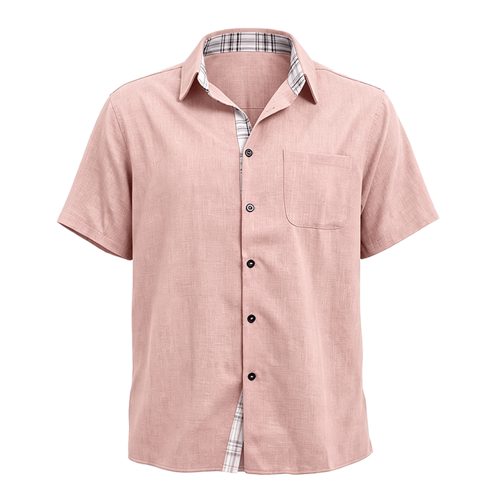 Chemise à manches courtes boutonnée en lin uni pour homme - image 33