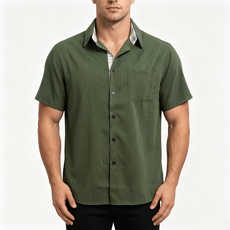 Chemise à manches courtes boutonnée en lin uni pour homme - image 1