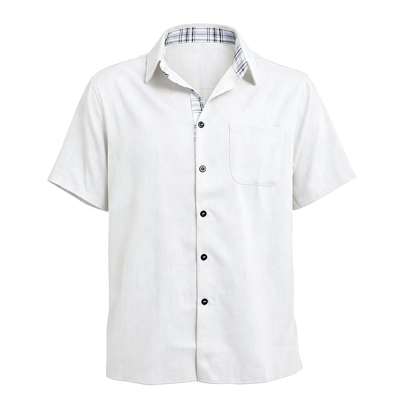 Chemise à manches courtes boutonnée en lin uni pour homme - image 22