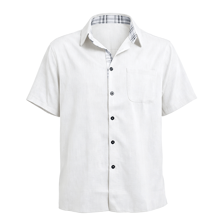 Chemise à manches courtes boutonnée en lin uni pour homme - image 22