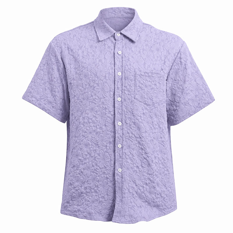 Chemises en coton texturé à motifs floraux pour hommes, idéales pour les vacances d'été et le quotidien. - image 14