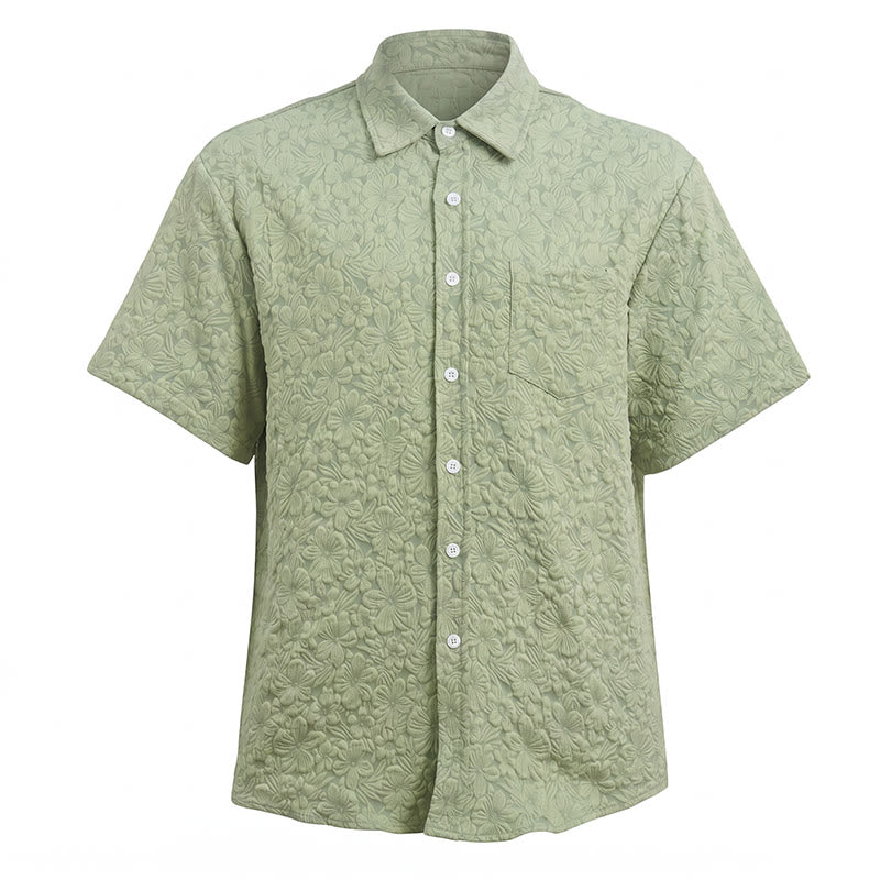 Chemises en coton texturé à motifs floraux pour hommes, idéales pour les vacances d'été et le quotidien. - image 11