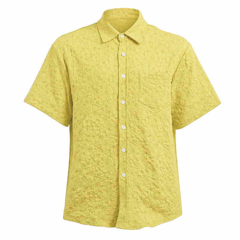 Chemises en coton texturé à motifs floraux pour hommes, idéales pour les vacances d'été et le quotidien. - image 13