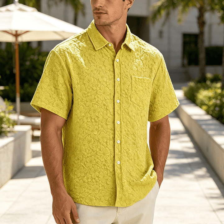 Chemises en coton texturé à motifs floraux pour hommes, idéales pour les vacances d'été et le quotidien. - Jaune - 3XL - image 4