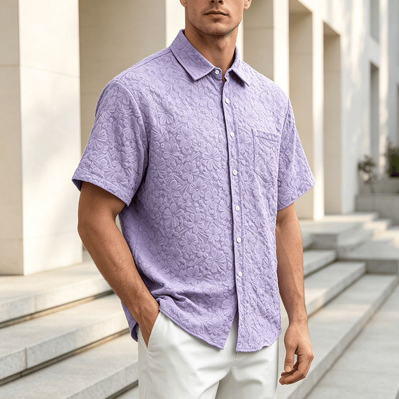 Chemises en coton texturé à motifs floraux pour hommes, idéales pour les vacances d'été et le quotidien. - Violet - 3XL - image 5