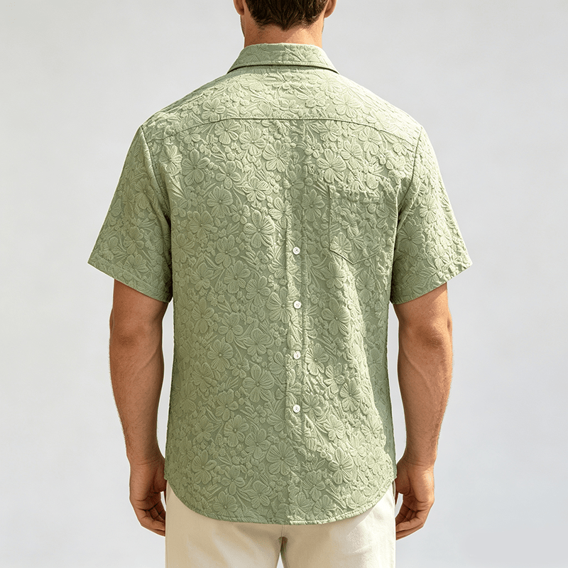 Chemises en coton texturé à motifs floraux pour hommes, idéales pour les vacances d'été et le quotidien. - image 3