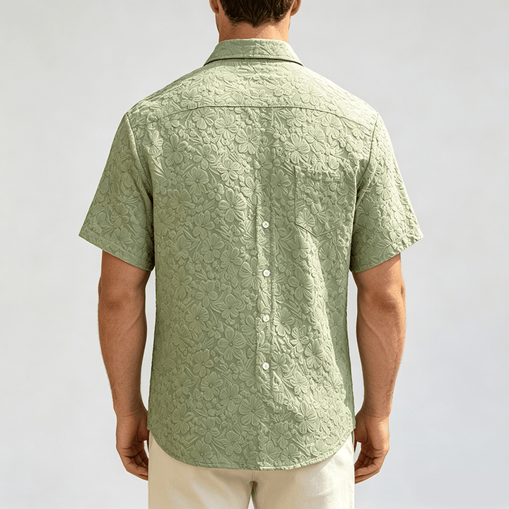 Chemises en coton texturé à motifs floraux pour hommes, idéales pour les vacances d'été et le quotidien. - image 3