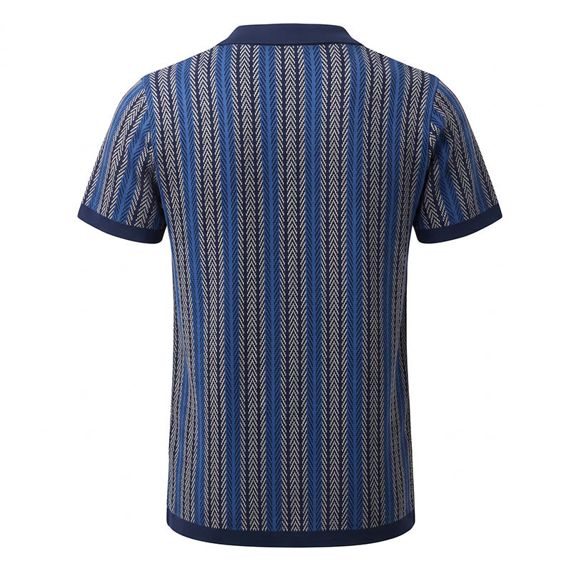 Polo homme à rayures verticales en chevrons jacquard respirant en maille - image 12