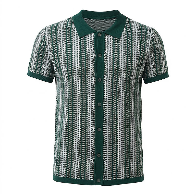 Polo homme à rayures verticales en chevrons jacquard respirant en maille - image 14
