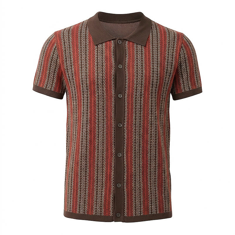Polo homme à rayures verticales en chevrons jacquard respirant en maille - image 15