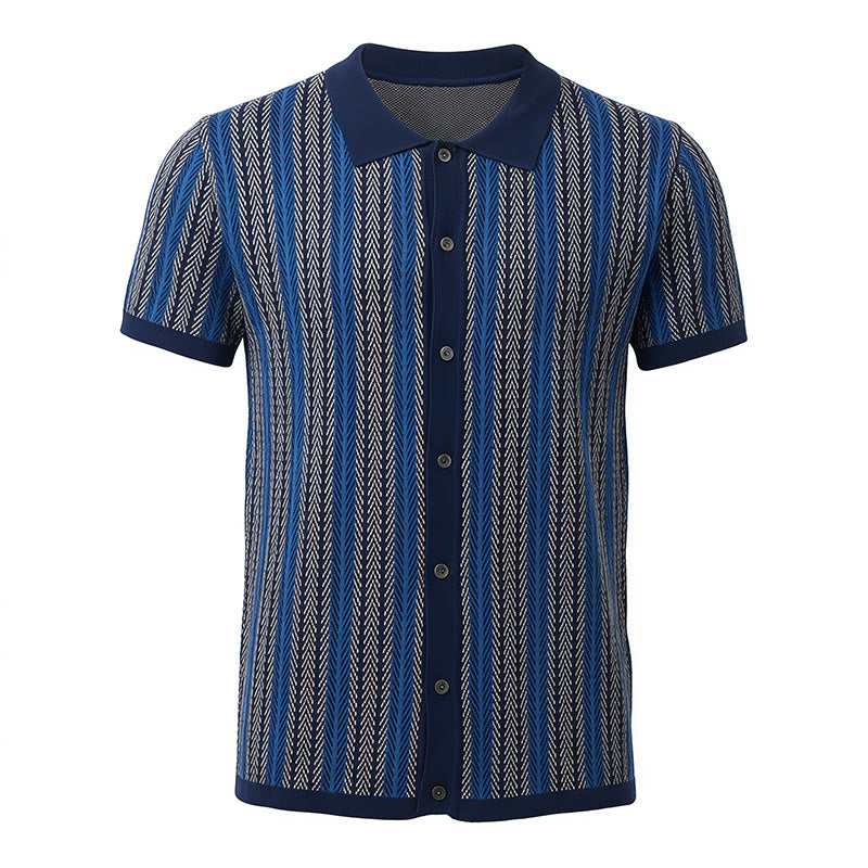 Polo homme à rayures verticales en chevrons jacquard respirant en maille - image 13