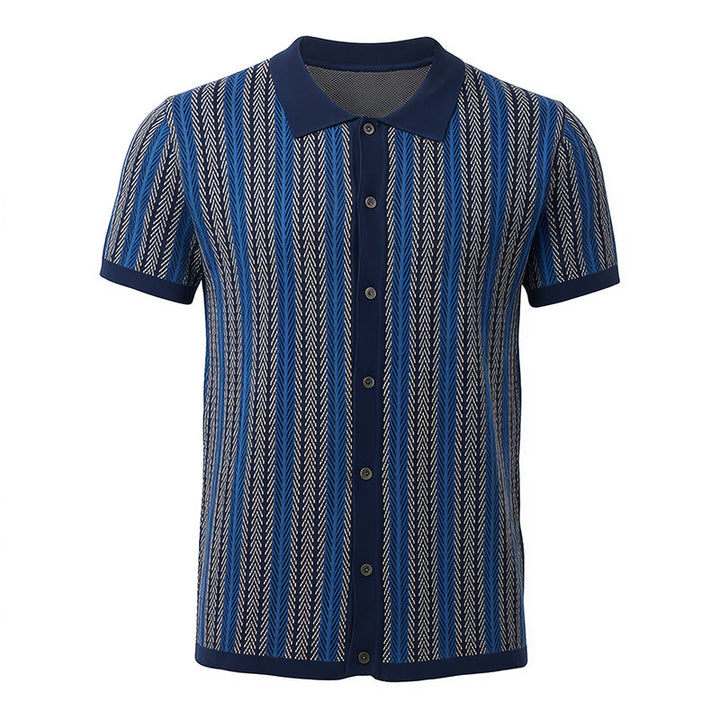 Polo homme à rayures verticales en chevrons jacquard respirant en maille - image 13