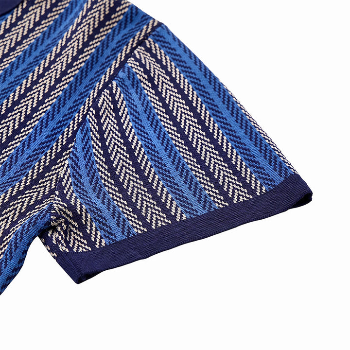 Polo homme à rayures verticales en chevrons jacquard respirant en maille - image 10