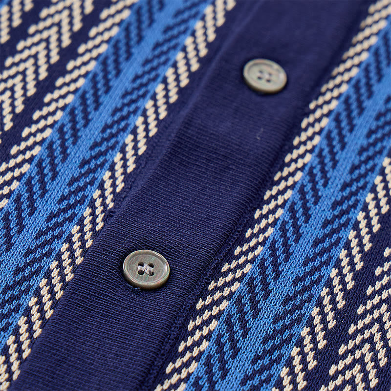 Polo homme à rayures verticales en chevrons jacquard respirant en maille - image 7