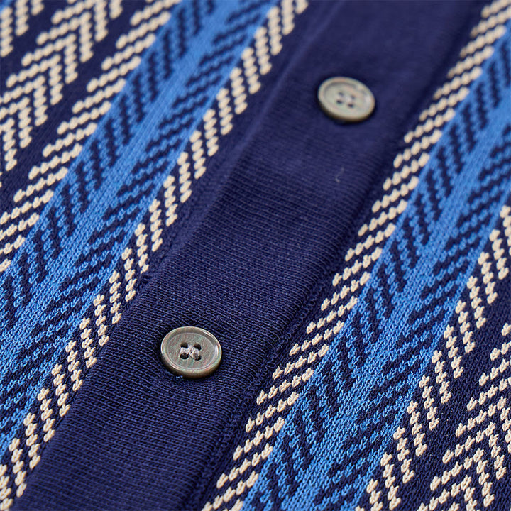 Polo homme à rayures verticales en chevrons jacquard respirant en maille - image 7