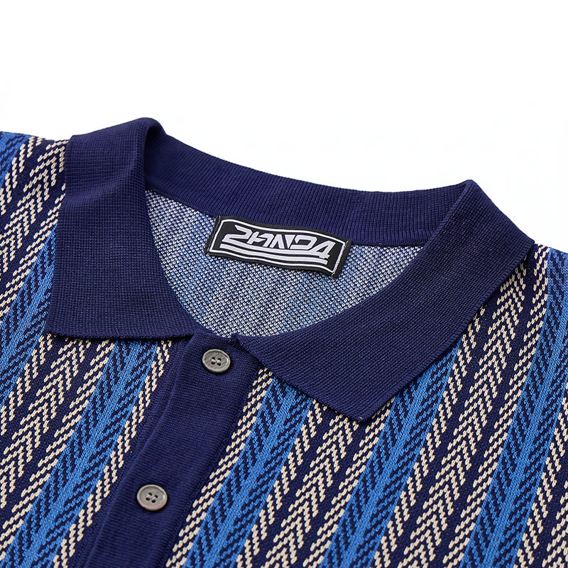 Polo homme à rayures verticales en chevrons jacquard respirant en maille - image 6
