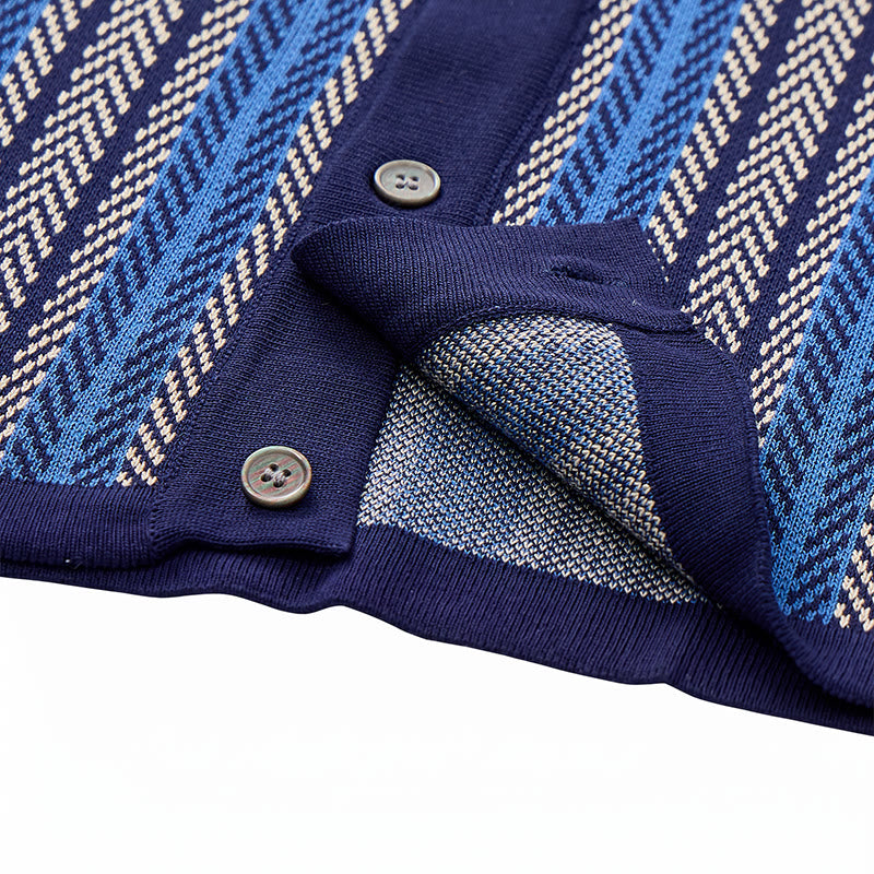 Polo homme à rayures verticales en chevrons jacquard respirant en maille - image 11