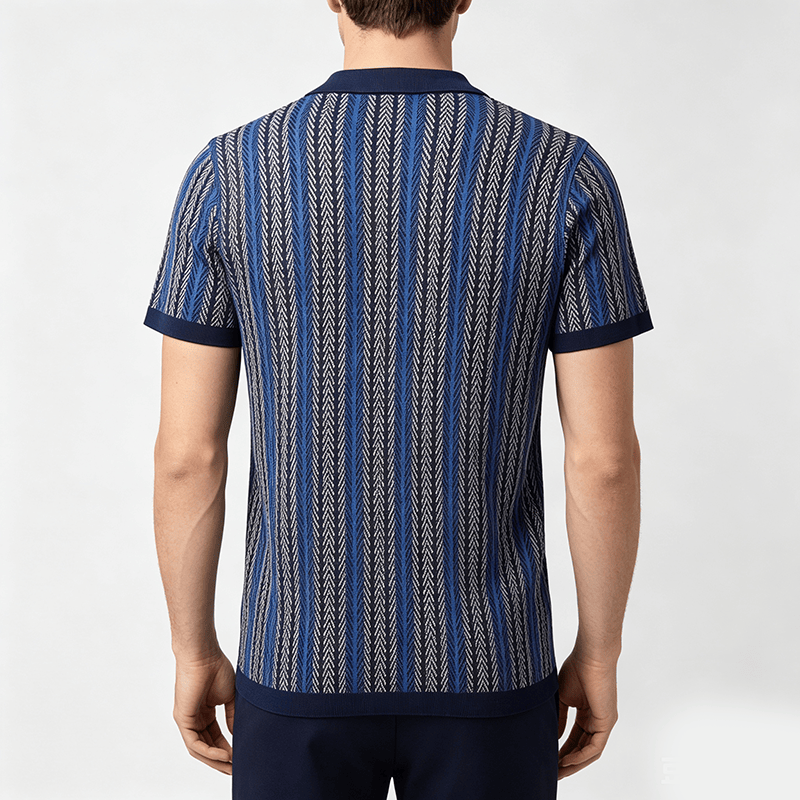 Polo homme à rayures verticales en chevrons jacquard respirant en maille - image 3