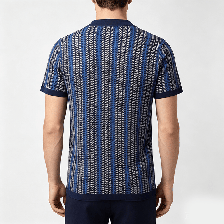 Polo homme à rayures verticales en chevrons jacquard respirant en maille - image 3