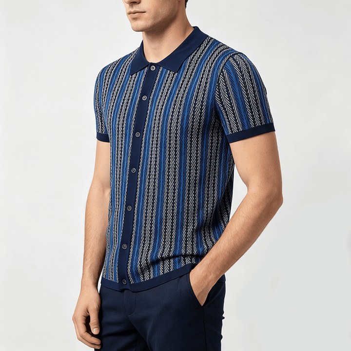 Polo homme à rayures verticales en chevrons jacquard respirant en maille - image 2