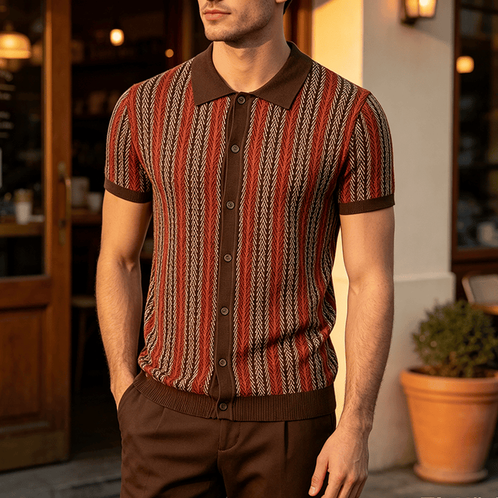 Polo homme à rayures verticales en chevrons jacquard respirant en maille - Rouge - 3XL - image 5