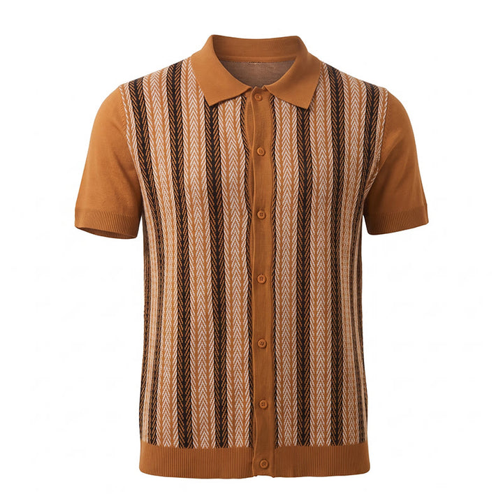 Polo d'été vintage pour homme, rayé, en maille jacquard à carreaux. - image 10