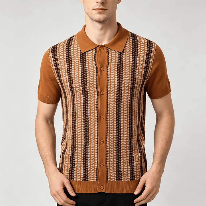 Polo d'été vintage pour homme, rayé, en maille jacquard à carreaux. - image 1