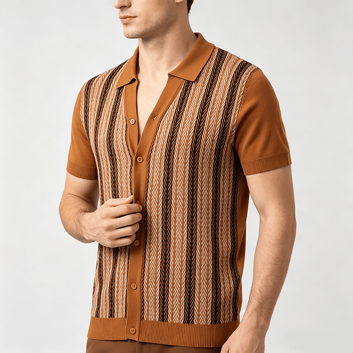 Polo d'été vintage pour homme, rayé, en maille jacquard à carreaux. - image 2